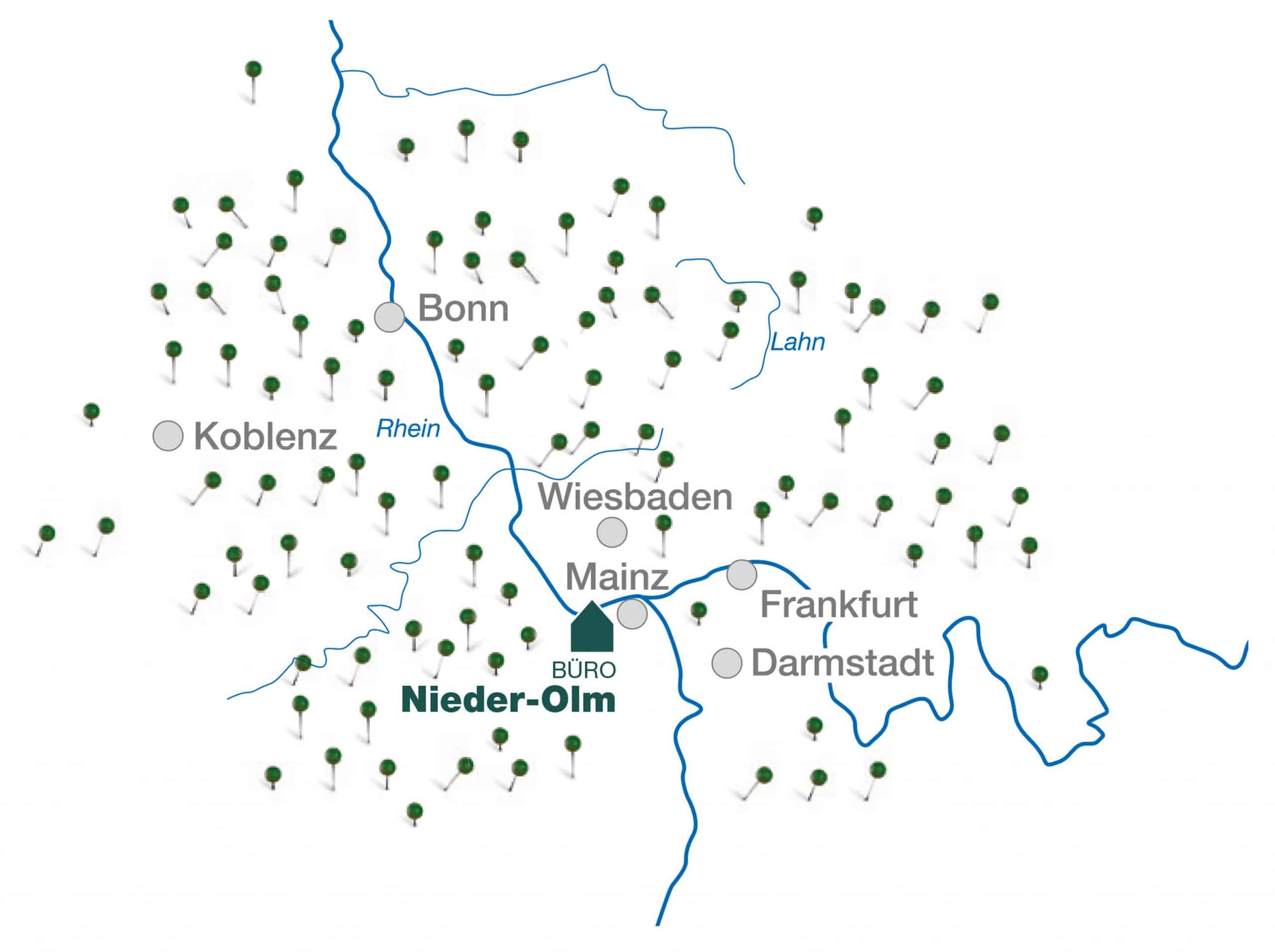 Bauregion 1 Grafische Darstellung der Bauregionen, in denen RheinMassiv Häuser baut.