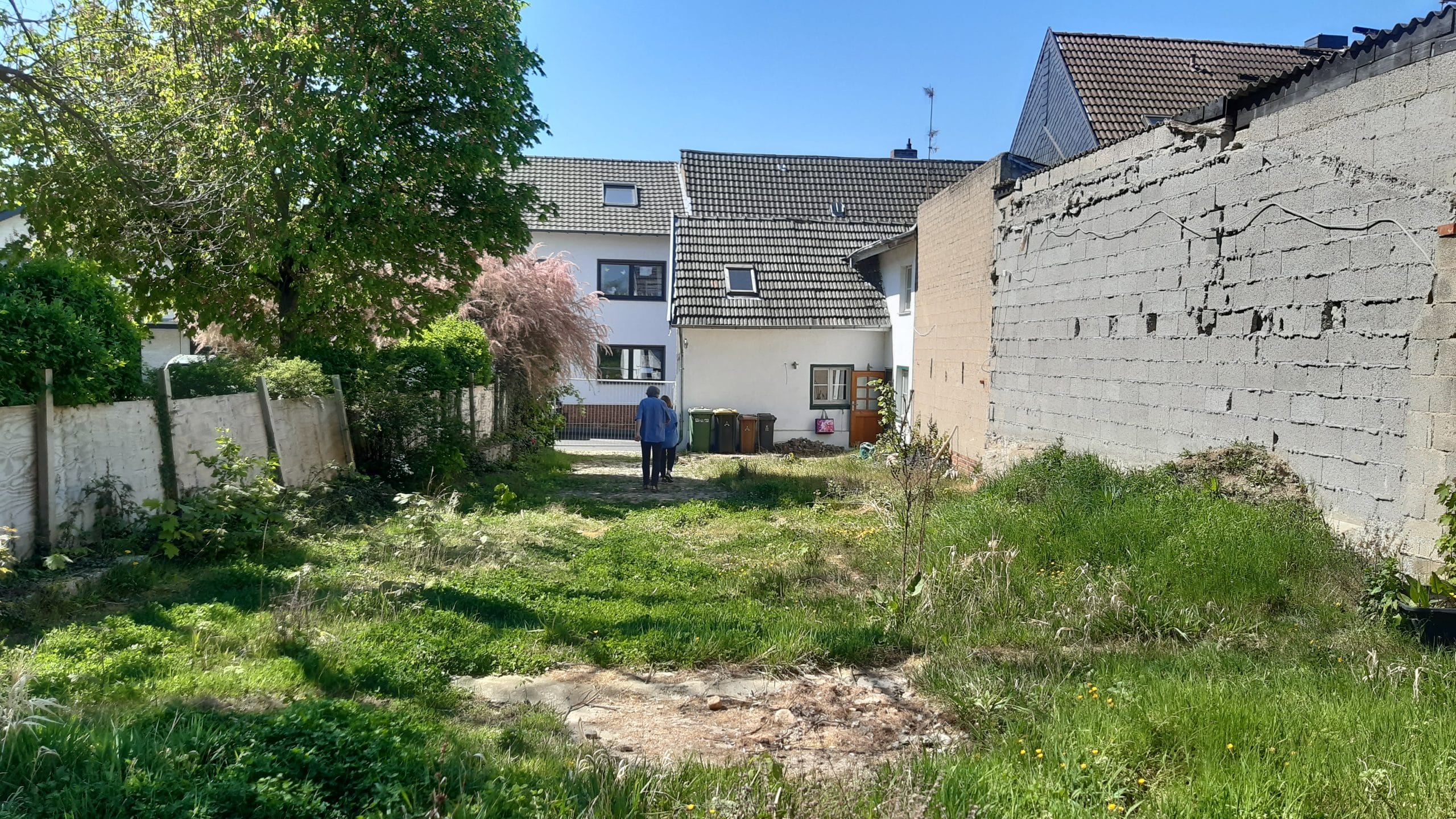Schwieriges Grundstück bebauen 9 Verlassener Garten mit Bäumen und Gebäuden.